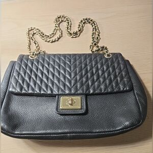 Karl Lagerfeld Paris Black Quilted Leather Shoulder Bag With Gold Hardware